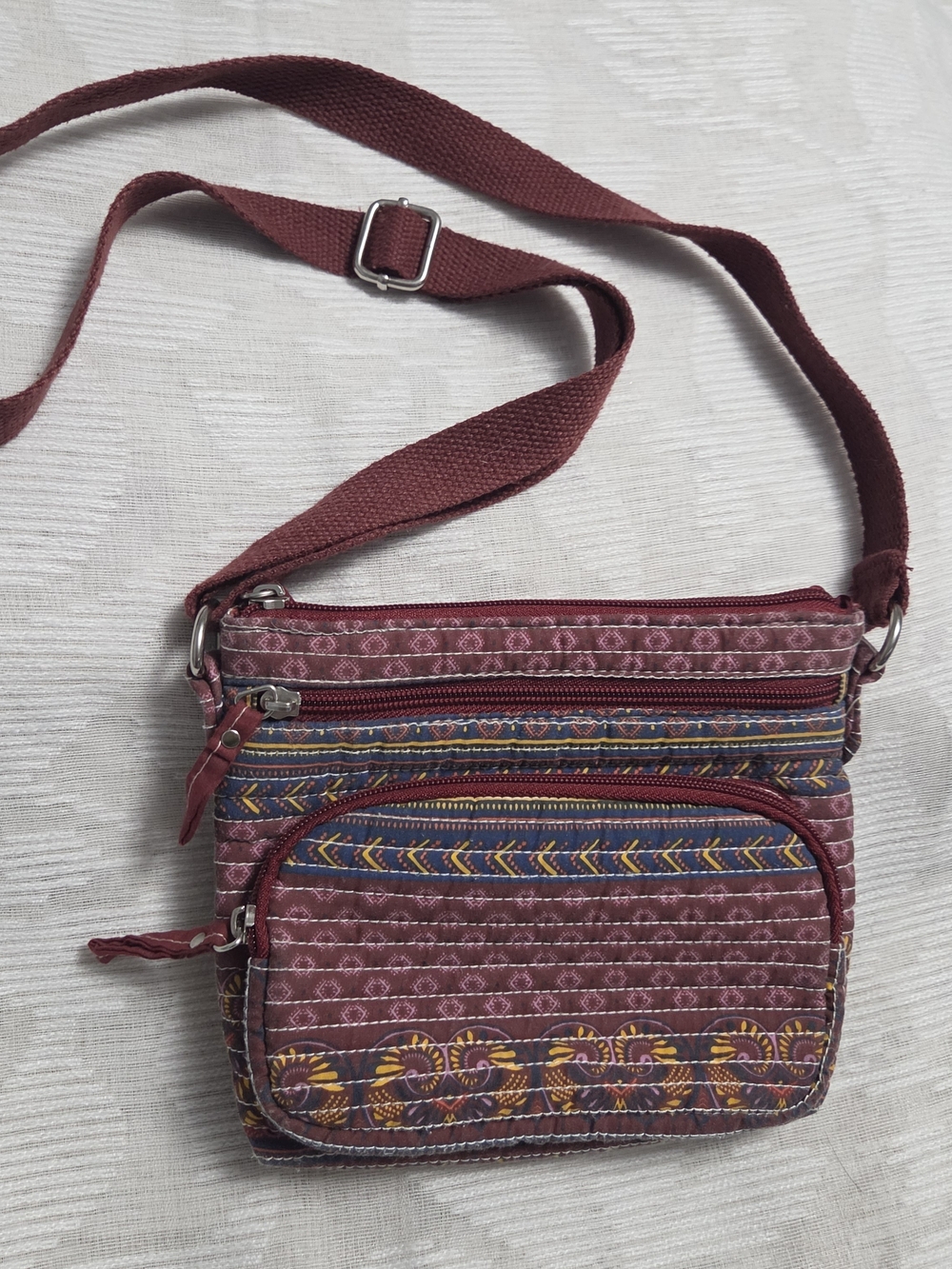 Women’s Burgundy Paisley Geometric Crossbody Bag Quilted Hippie Festival
